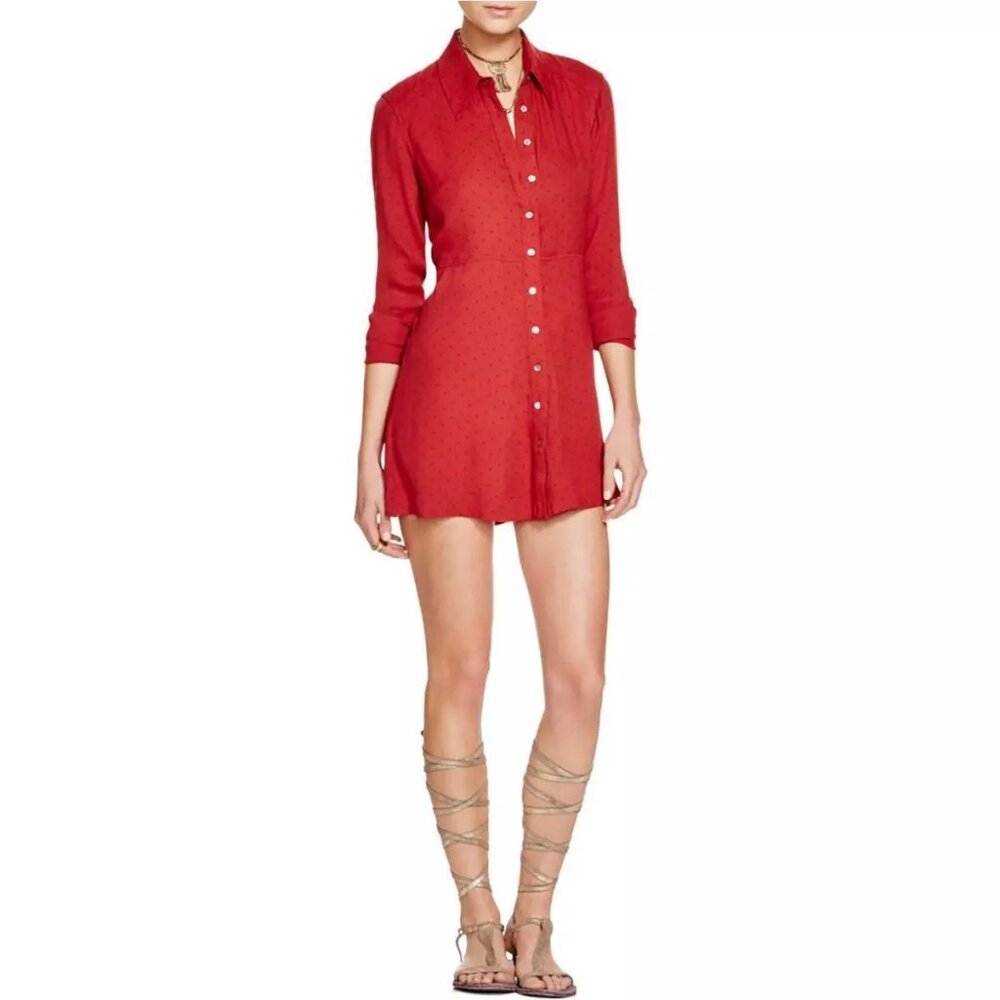Free People ‘This Town’ Long Sleeve Polka Dot Mini Shirt Dress